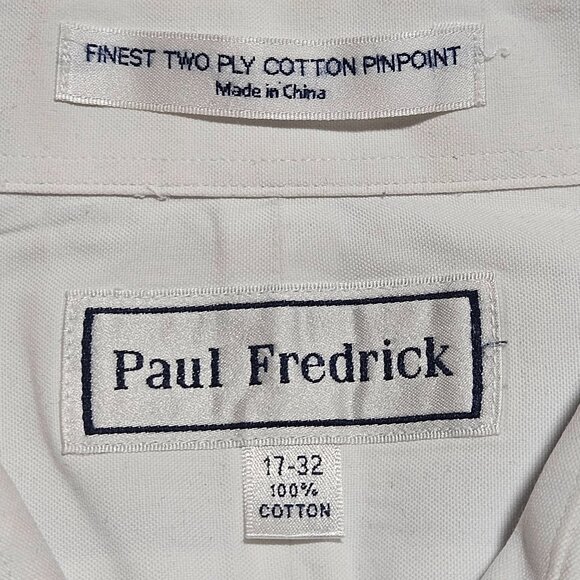 Paul Fredrick Men's Pinpoint Snap Tab Collar White 100% Cotton  Shirt Size 17-32 - Picture 3 of 15
